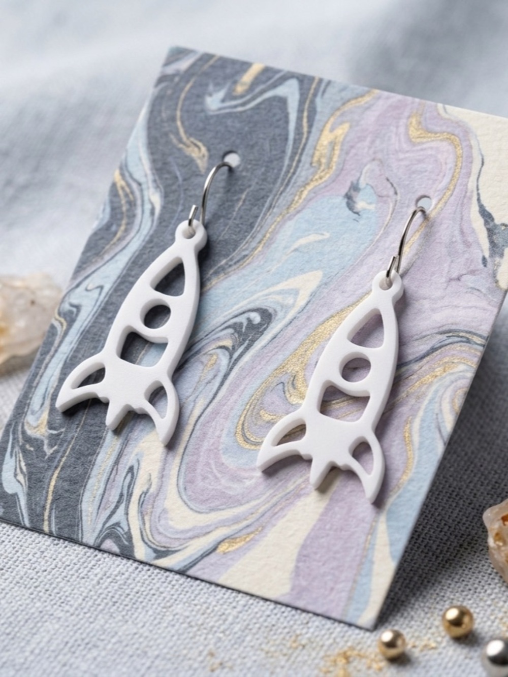 White Rocket Dangle Earrings for Kids